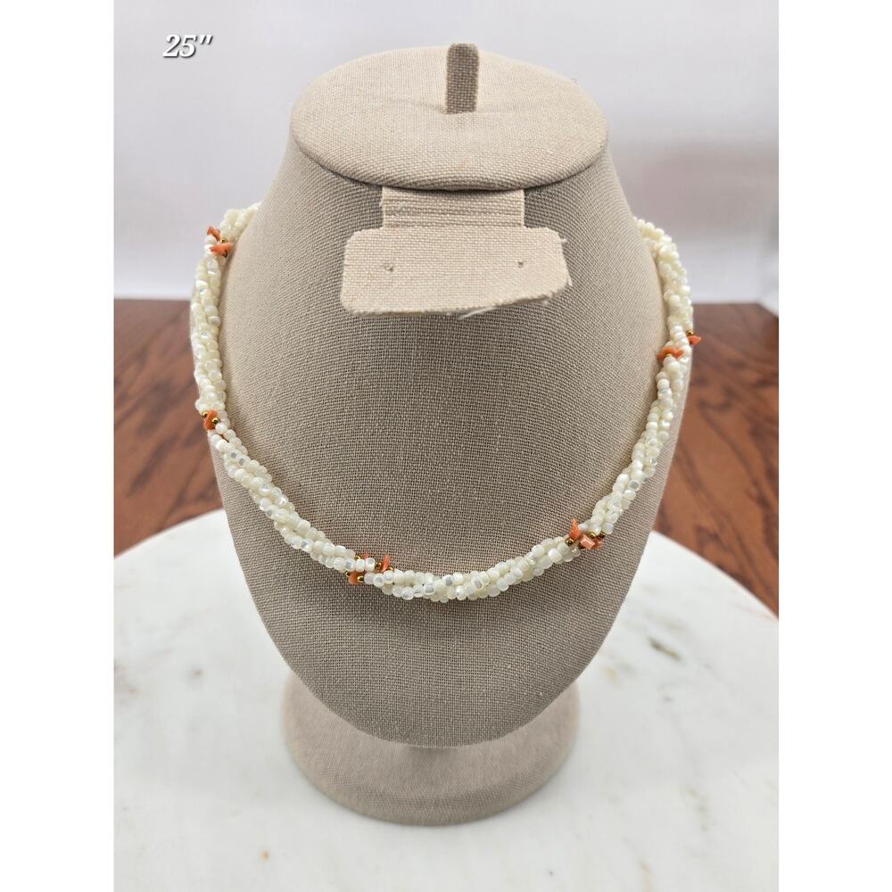Vintage Island Girl Mother of Pearl & Coral Necklace